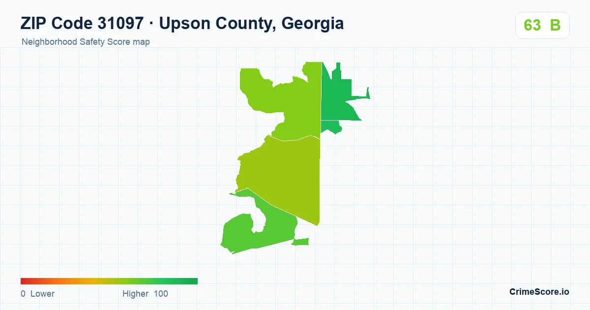 ZIP Code 31097 in Upson County, Georgia neighborhood Safety Score map