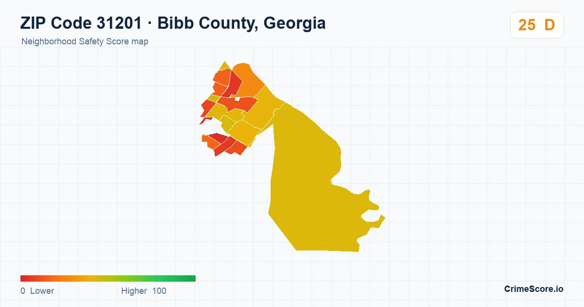 ZIP Code 31201 in Bibb County, Georgia neighborhood Safety Score map