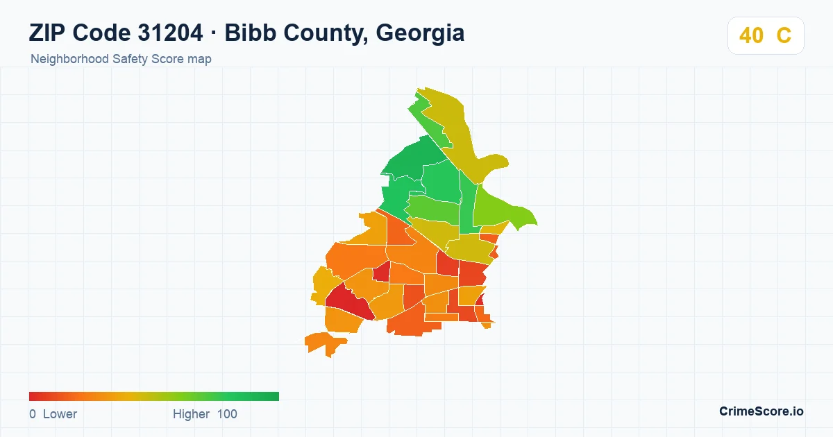 ZIP Code 31204 in Bibb County, Georgia neighborhood Safety Score map