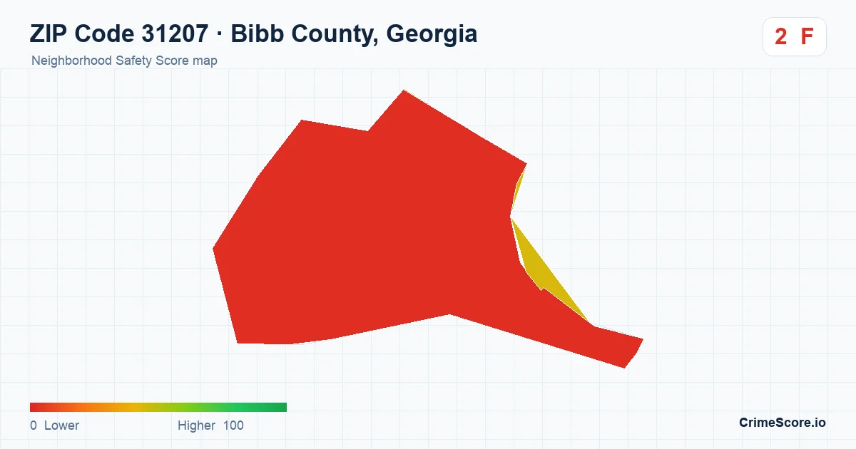 ZIP Code 31207 in Bibb County, Georgia neighborhood Safety Score map