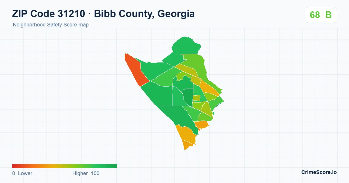 ZIP Code 31210 in Bibb County, Georgia neighborhood Safety Score map