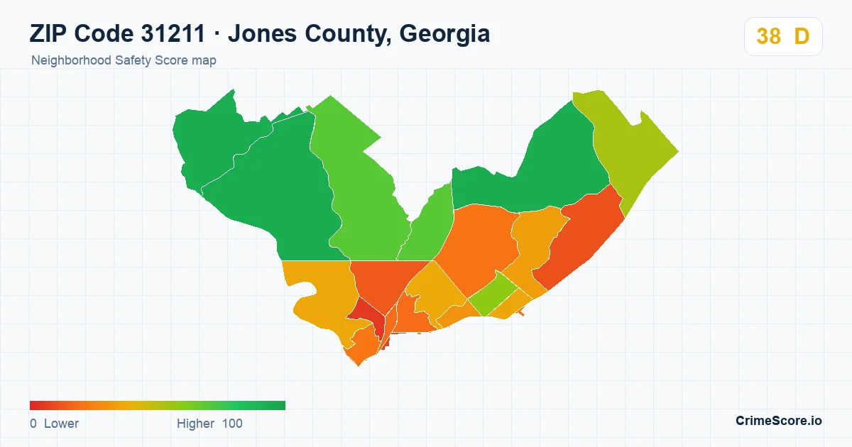 ZIP Code 31211 in Jones County, Georgia neighborhood Safety Score map