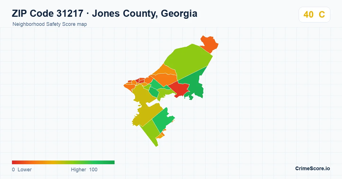 ZIP Code 31217 in Jones County, Georgia neighborhood Safety Score map