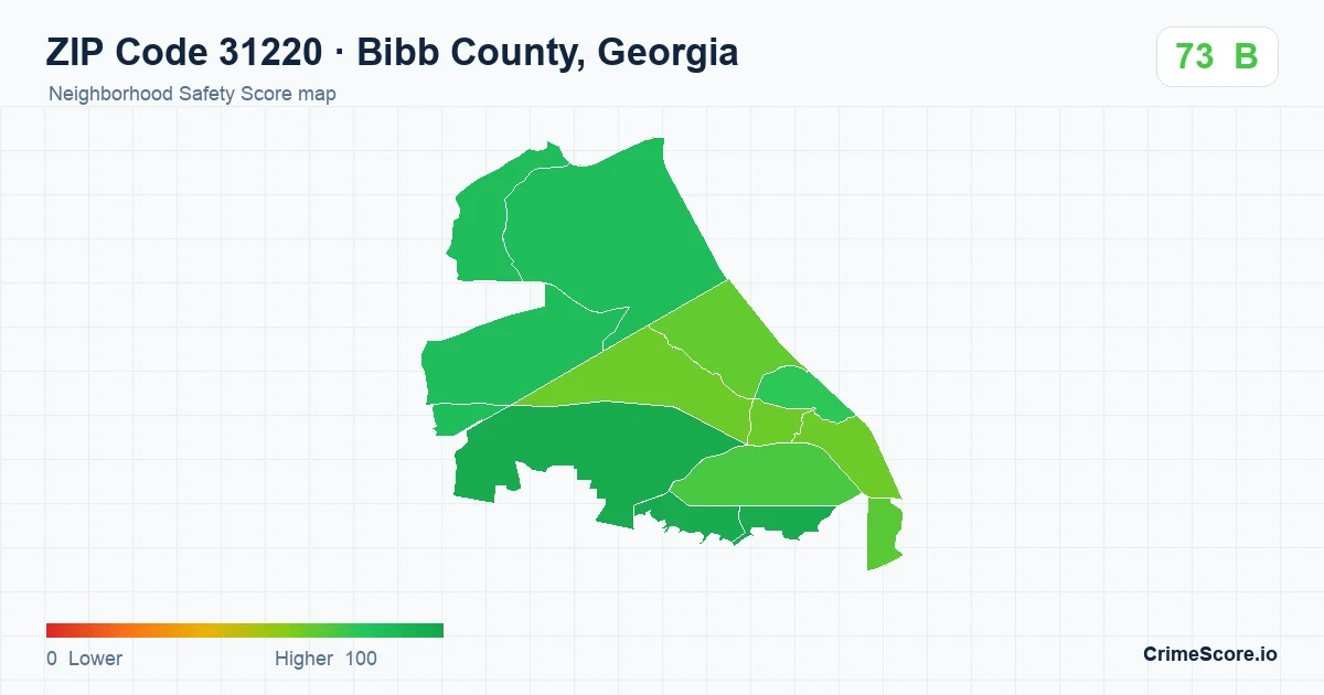 ZIP Code 31220 in Bibb County, Georgia neighborhood Safety Score map