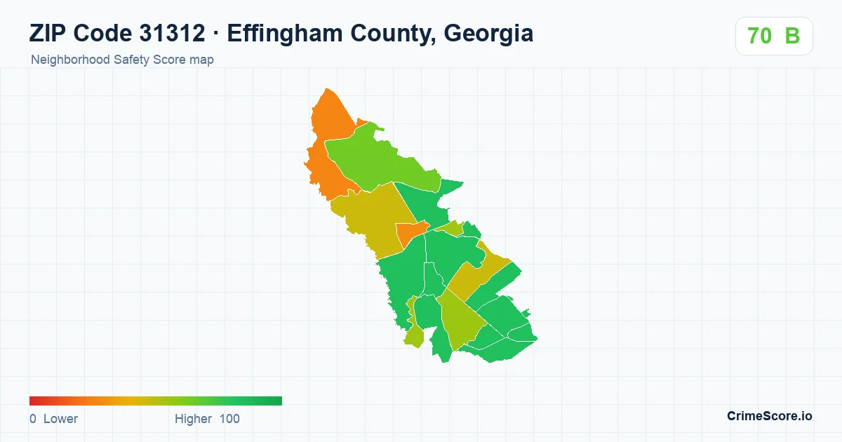 ZIP Code 31312 in Effingham County, Georgia neighborhood Safety Score map