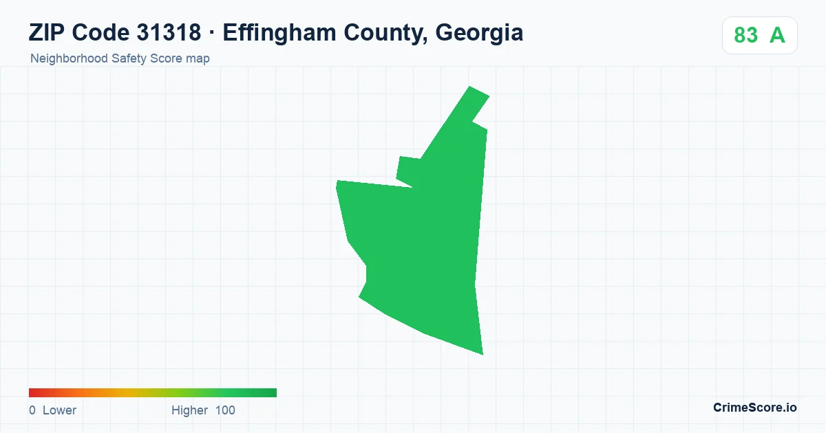 ZIP Code 31318 in Effingham County, Georgia neighborhood Safety Score map