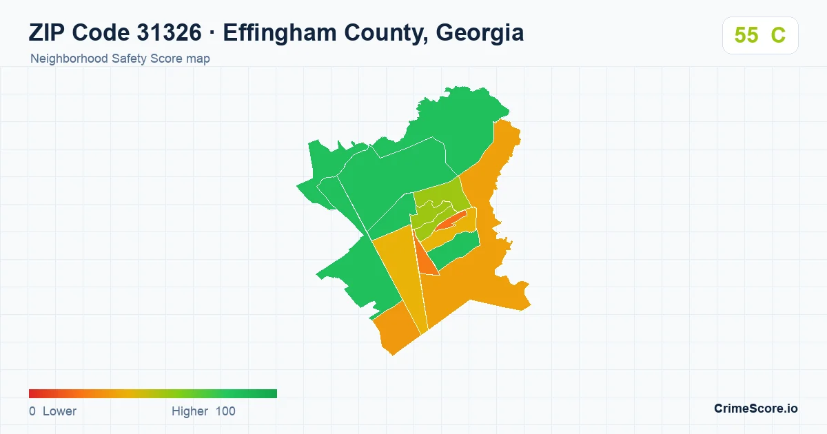 ZIP Code 31326 in Effingham County, Georgia neighborhood Safety Score map