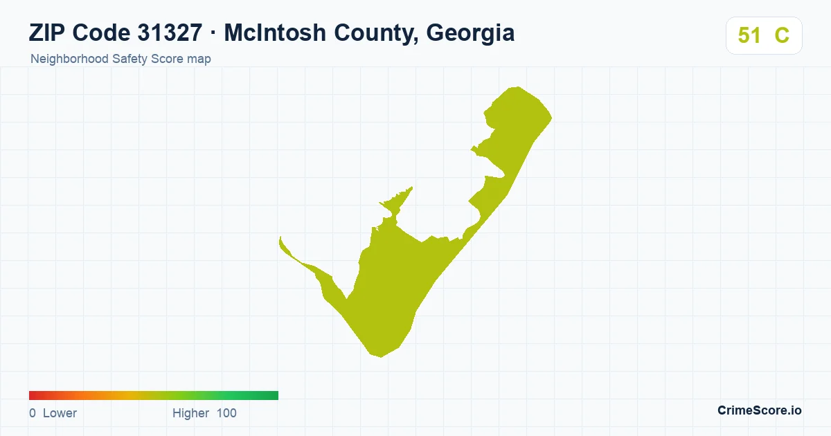 ZIP Code 31327 in McIntosh County, Georgia neighborhood Safety Score map