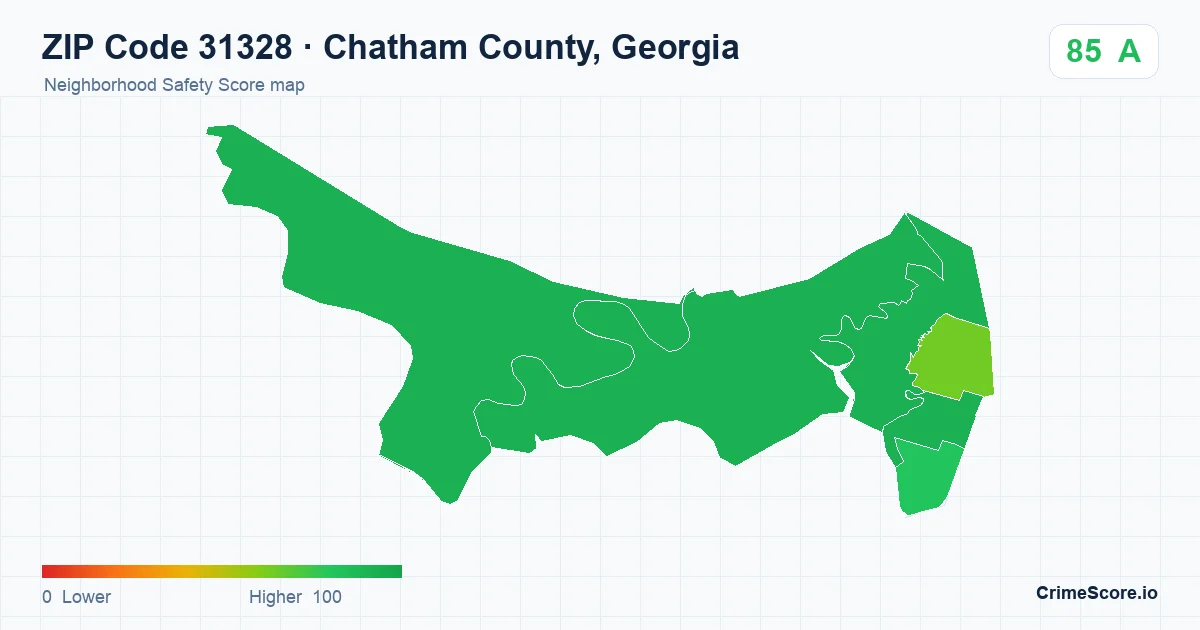 ZIP Code 31328 in Chatham County, Georgia neighborhood Safety Score map
