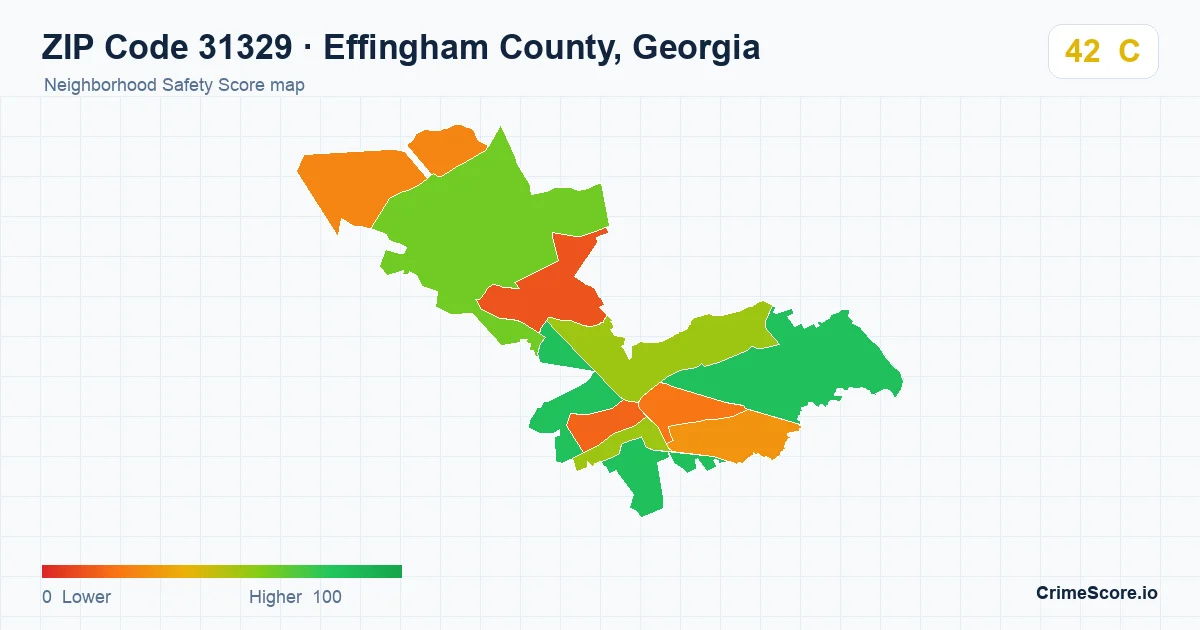 ZIP Code 31329 in Effingham County, Georgia neighborhood Safety Score map