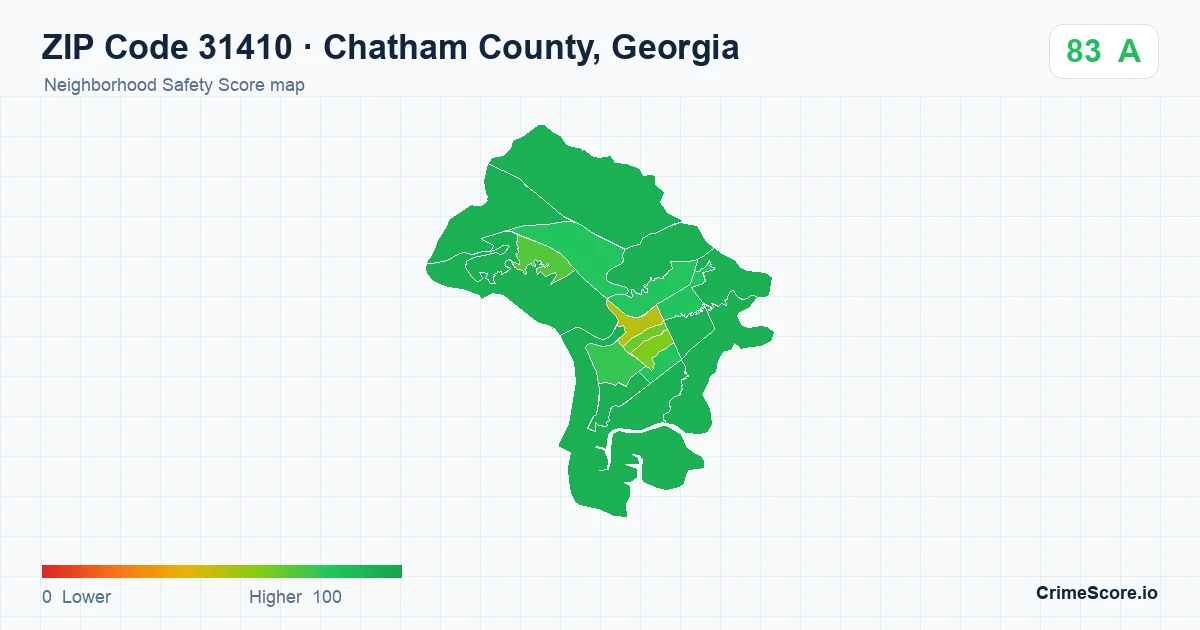 ZIP Code 31410 in Chatham County, Georgia neighborhood Safety Score map