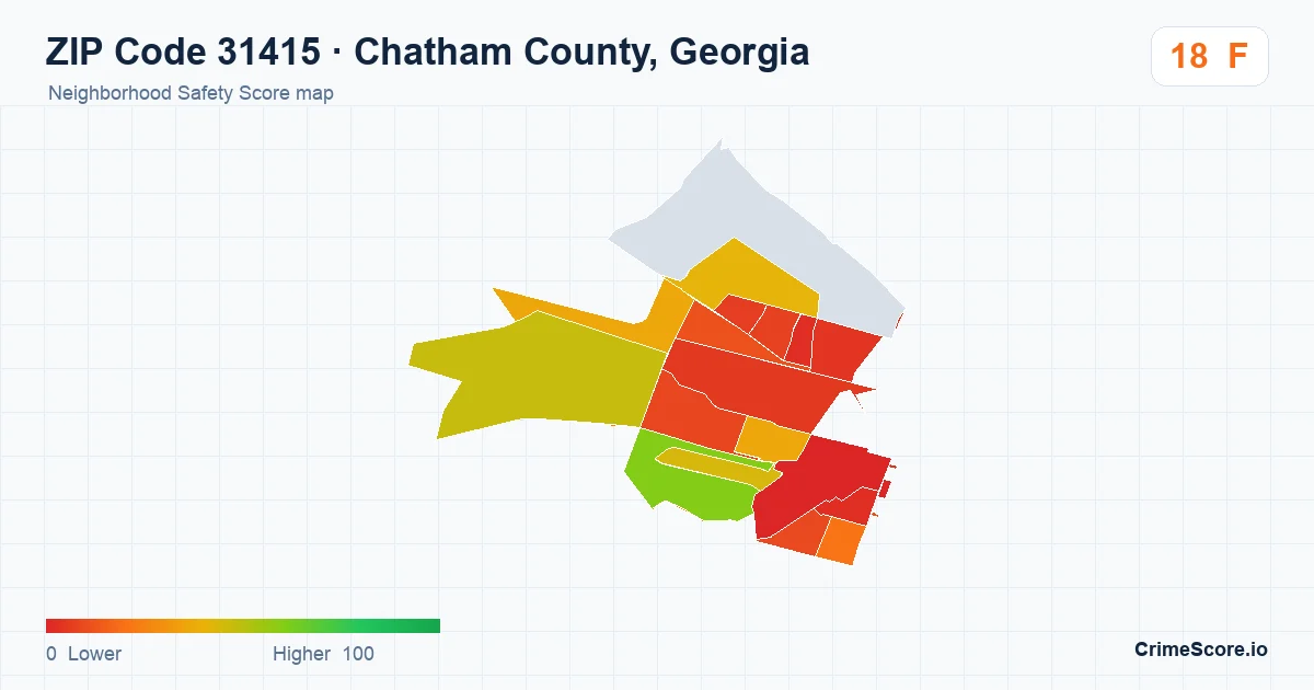 ZIP Code 31415 in Chatham County, Georgia neighborhood Safety Score map
