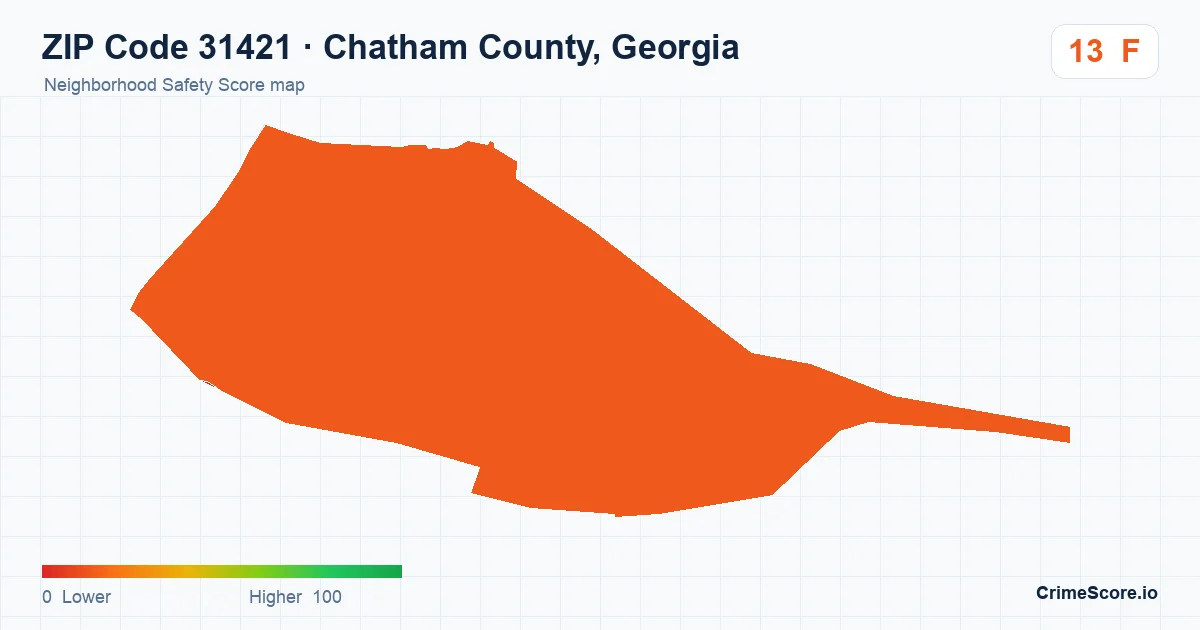 ZIP Code 31421 in Chatham County, Georgia neighborhood Safety Score map