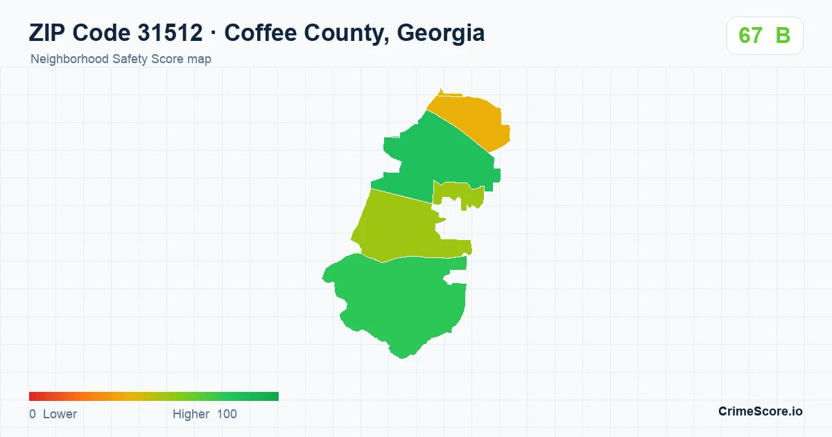ZIP Code 31512 in Coffee County, Georgia neighborhood Safety Score map