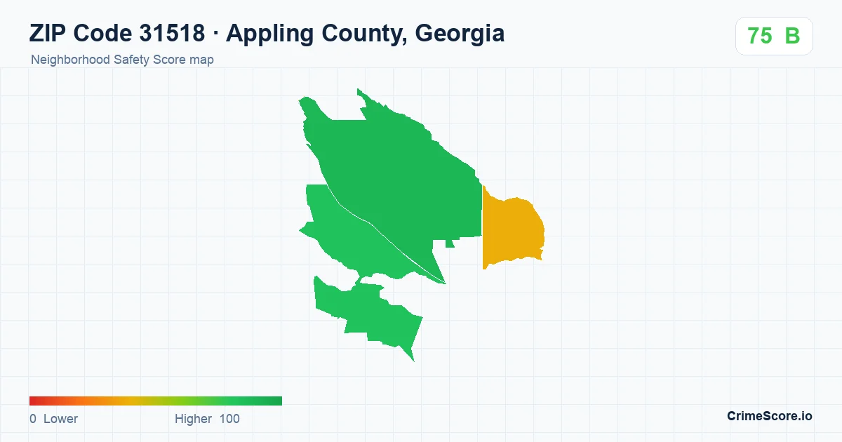 ZIP Code 31518 in Appling County, Georgia neighborhood Safety Score map