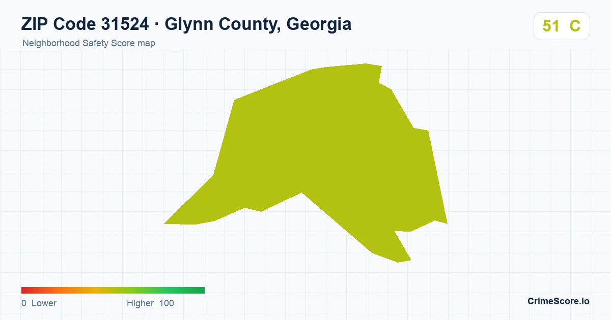 ZIP Code 31524 in Glynn County, Georgia neighborhood Safety Score map