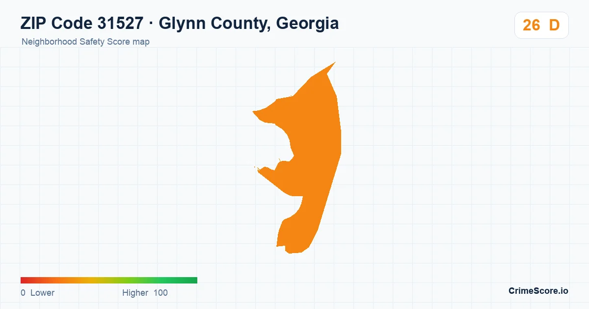 ZIP Code 31527 in Glynn County, Georgia neighborhood Safety Score map