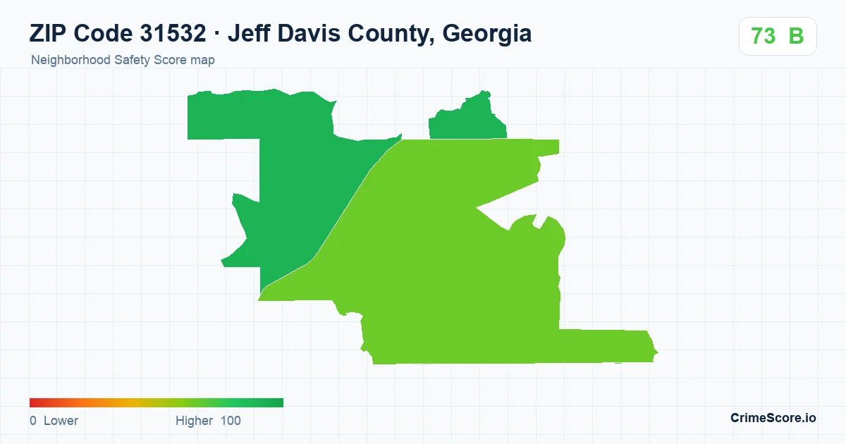 ZIP Code 31532 in Jeff Davis County, Georgia neighborhood Safety Score map