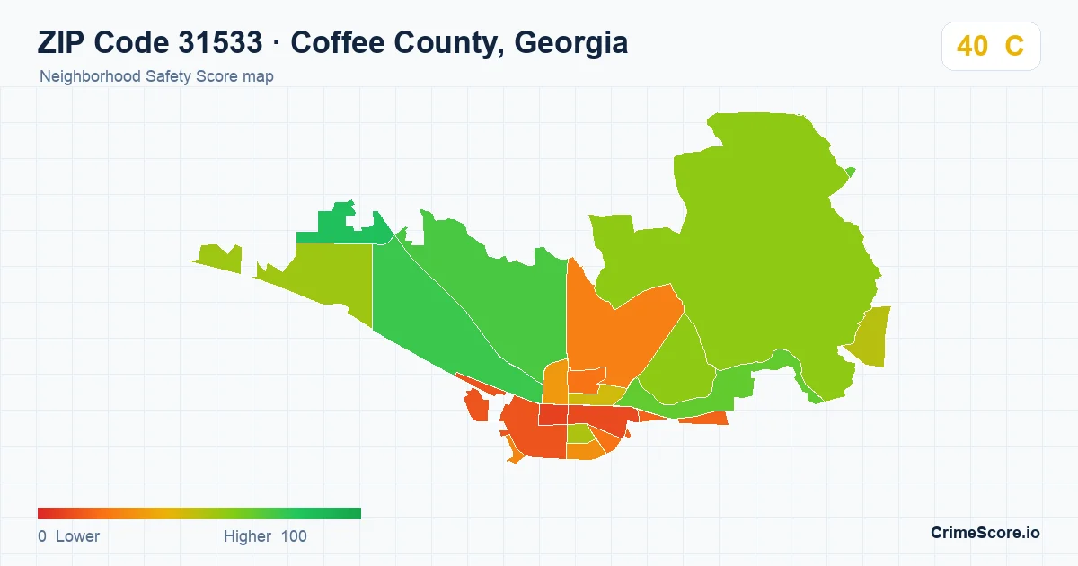 ZIP Code 31533 in Coffee County, Georgia neighborhood Safety Score map