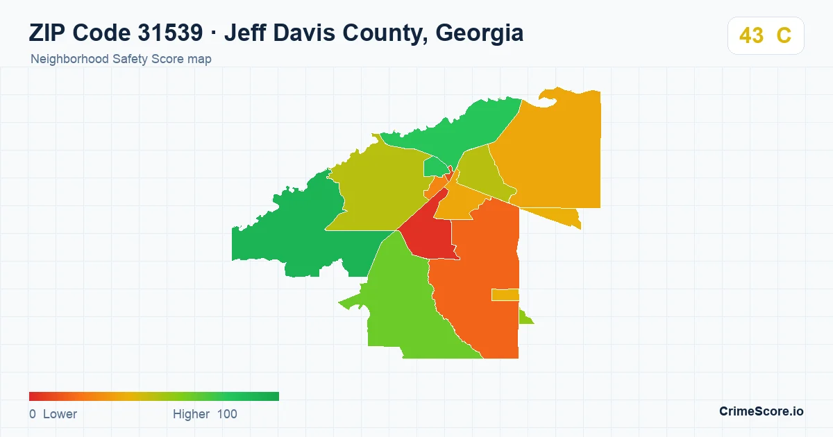 ZIP Code 31539 in Jeff Davis County, Georgia neighborhood Safety Score map
