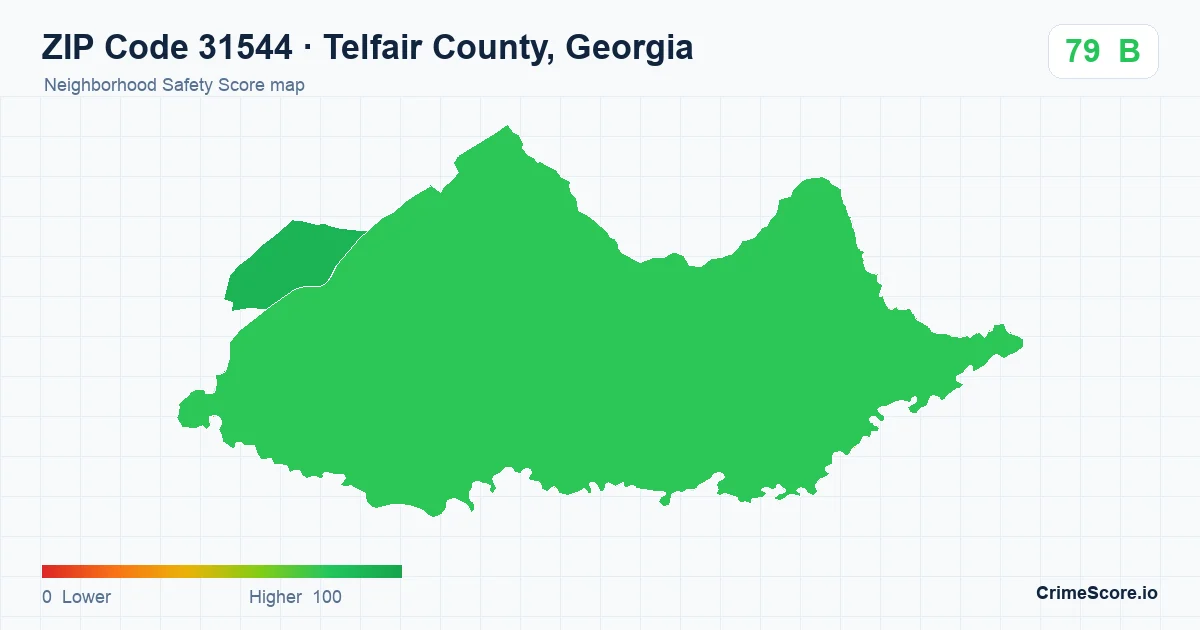 ZIP Code 31544 in Telfair County, Georgia neighborhood Safety Score map