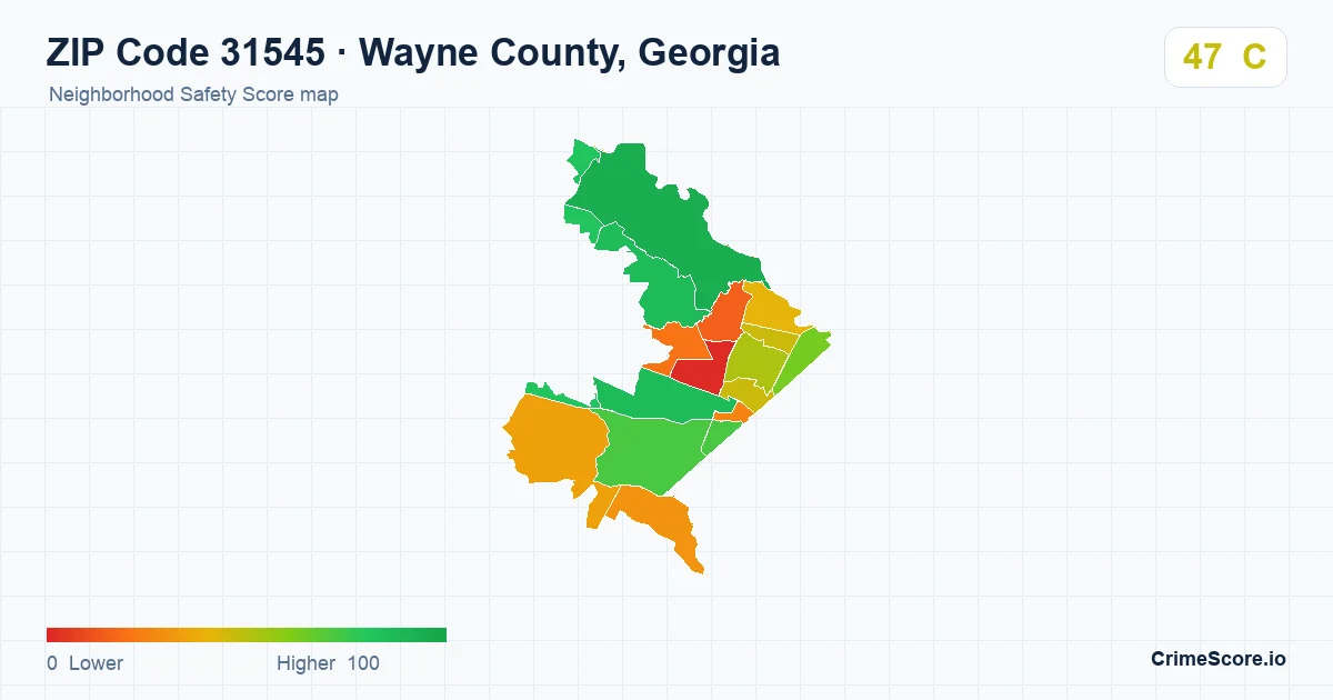 ZIP Code 31545 in Wayne County, Georgia neighborhood Safety Score map