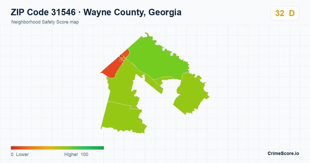 ZIP Code 31546 in Wayne County, Georgia neighborhood Safety Score map