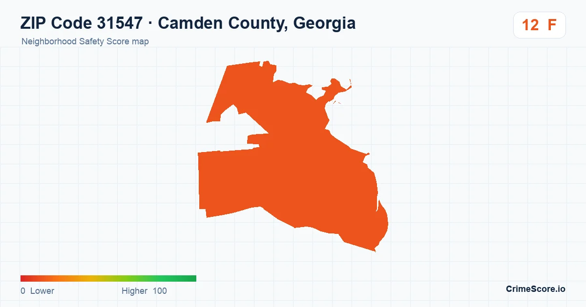 ZIP Code 31547 in Camden County, Georgia neighborhood Safety Score map