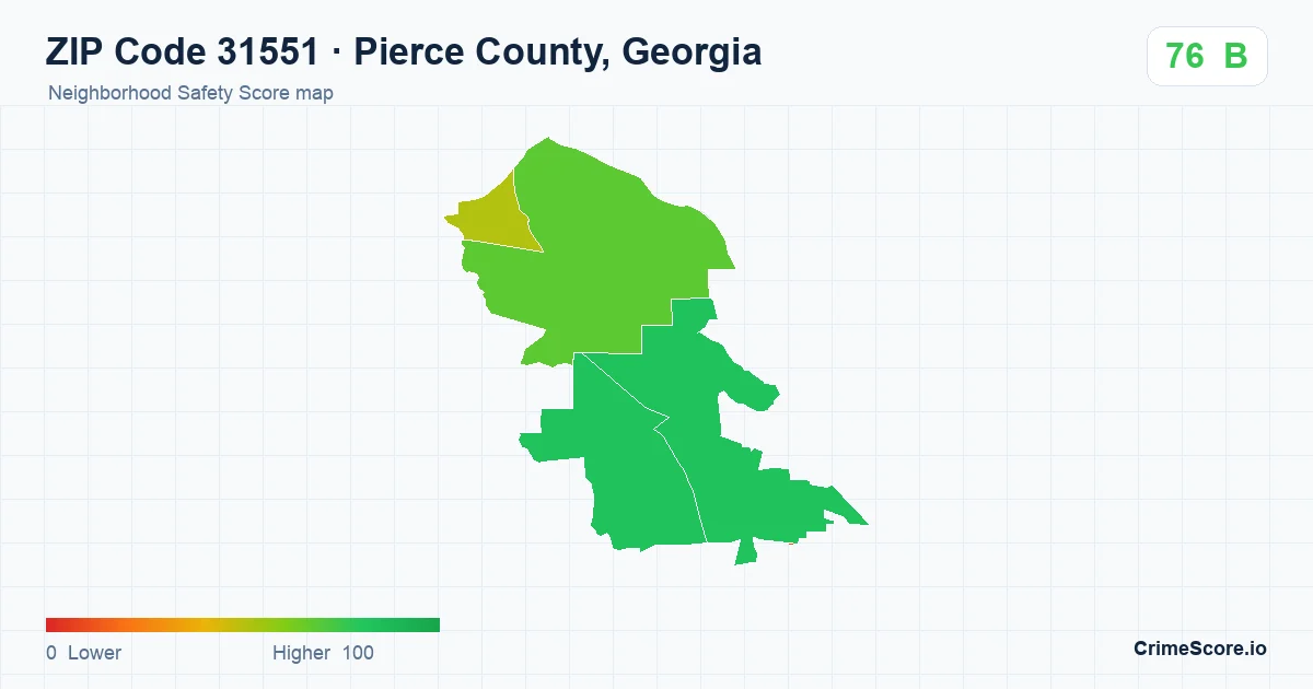 ZIP Code 31551 in Pierce County, Georgia neighborhood Safety Score map
