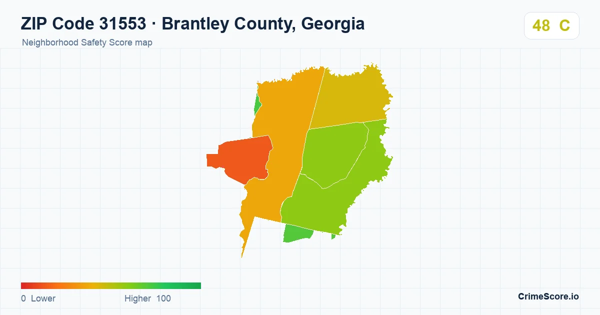 ZIP Code 31553 in Brantley County, Georgia neighborhood Safety Score map