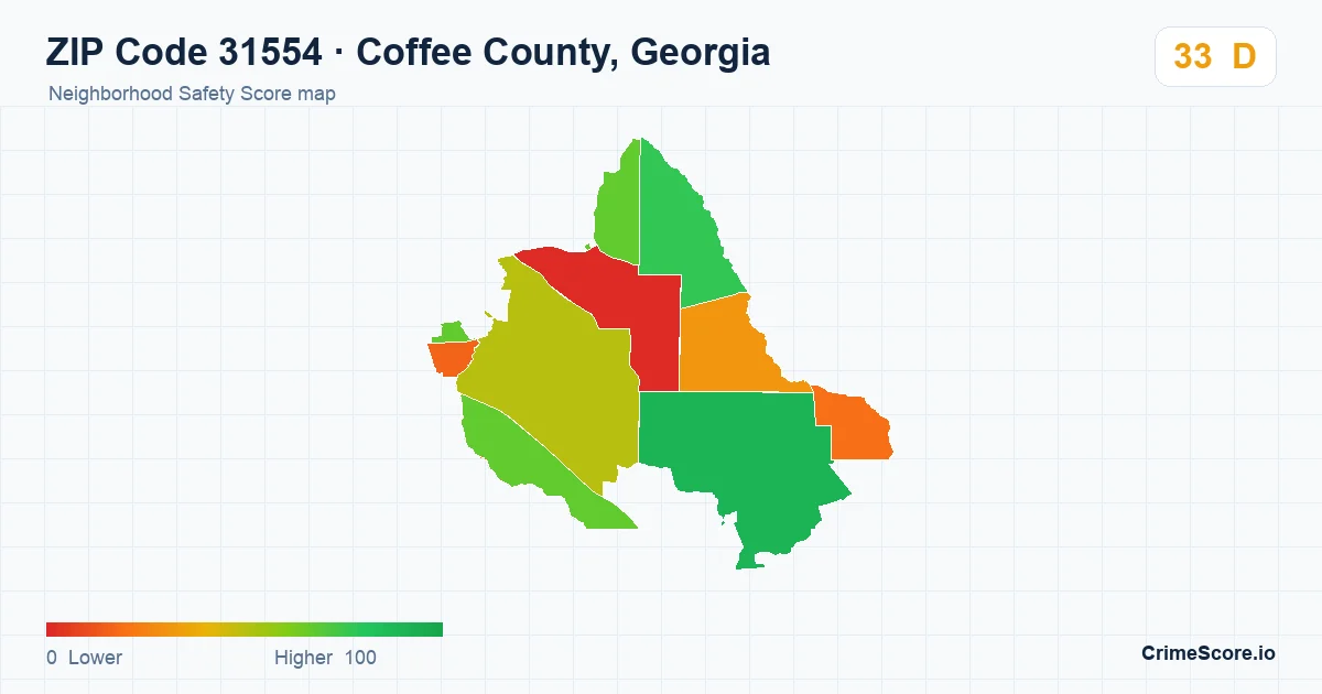 ZIP Code 31554 in Coffee County, Georgia neighborhood Safety Score map