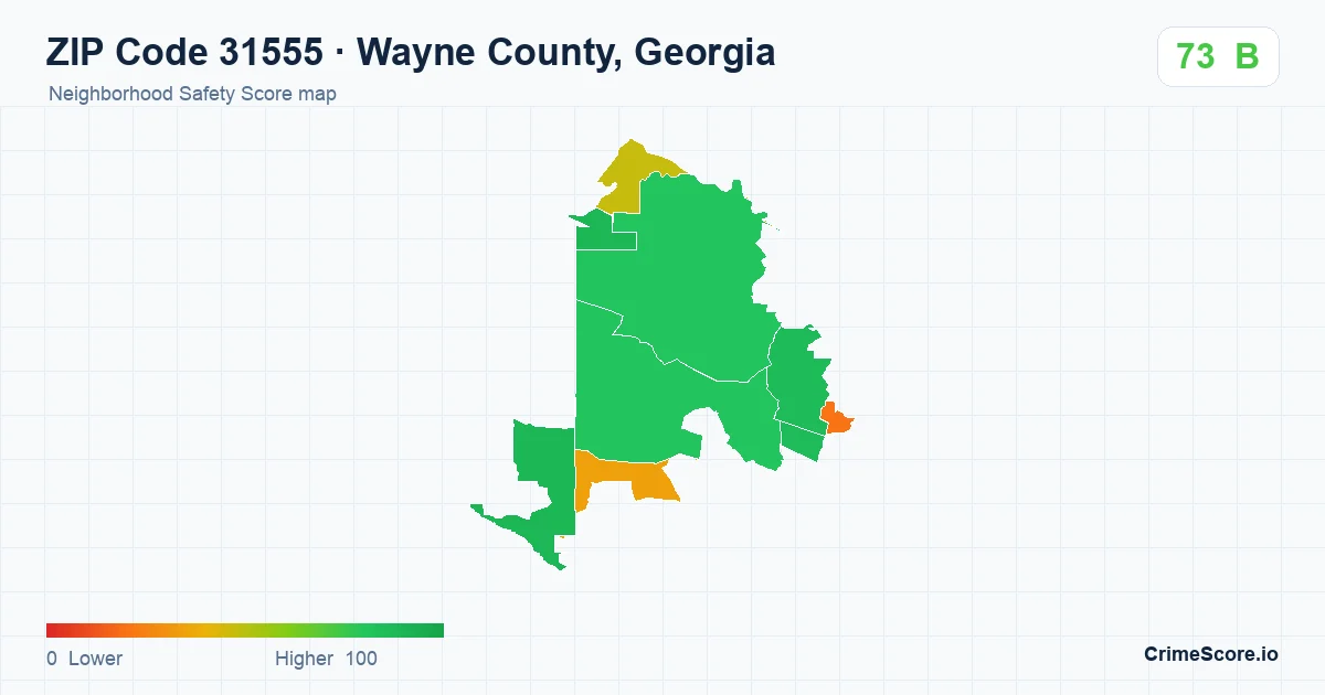 ZIP Code 31555 in Wayne County, Georgia neighborhood Safety Score map