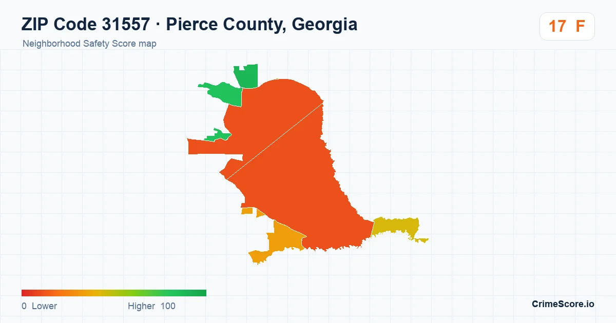 ZIP Code 31557 in Pierce County, Georgia neighborhood Safety Score map