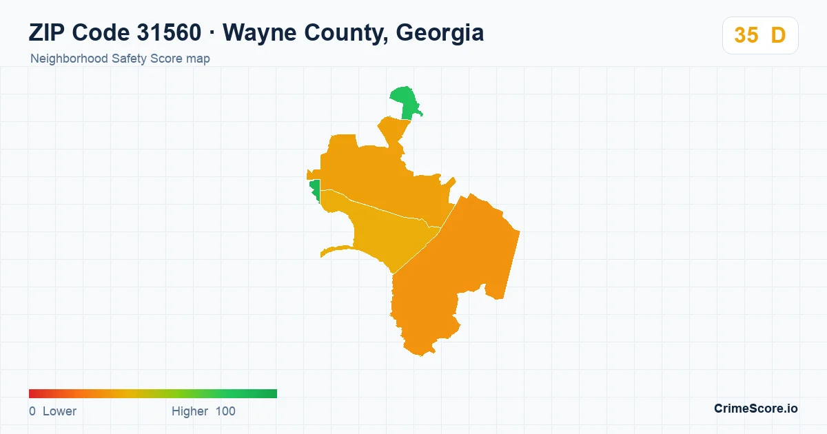ZIP Code 31560 in Wayne County, Georgia neighborhood Safety Score map