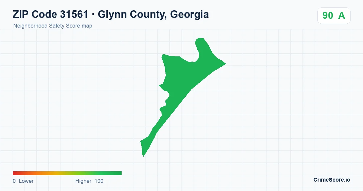 ZIP Code 31561 in Glynn County, Georgia neighborhood Safety Score map