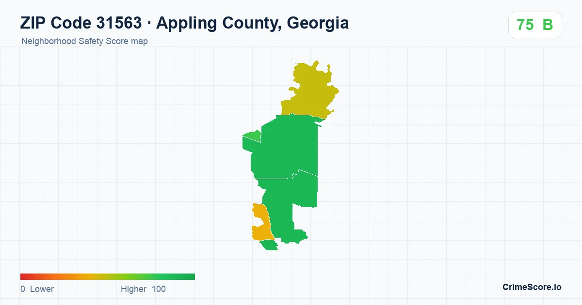 ZIP Code 31563 in Appling County, Georgia neighborhood Safety Score map