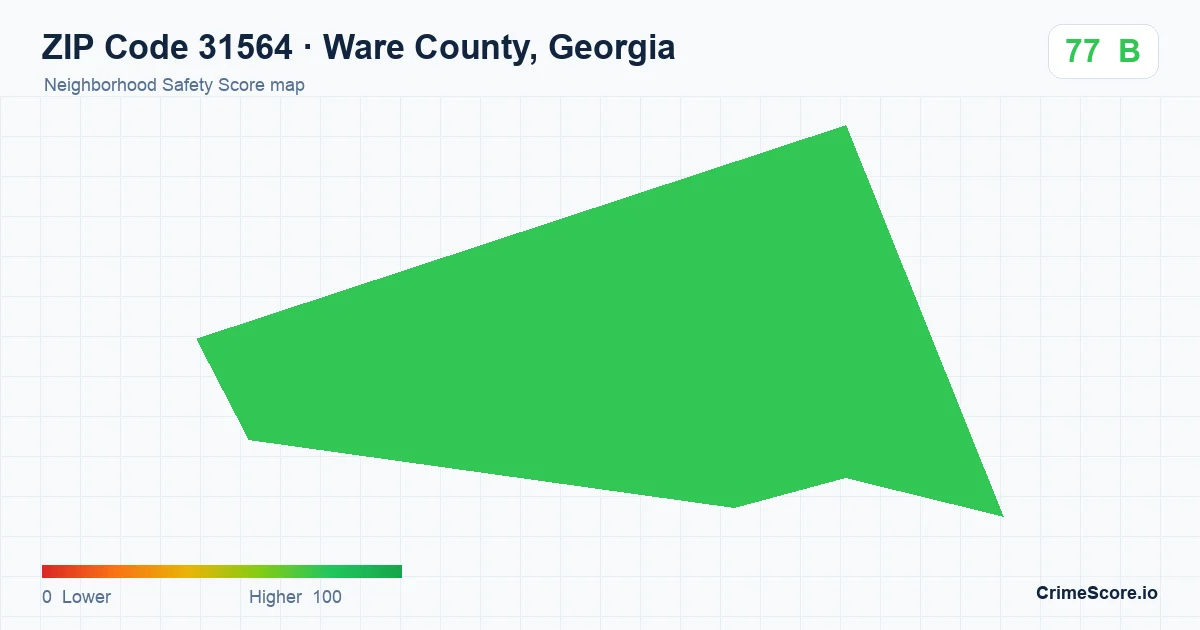 ZIP Code 31564 in Ware County, Georgia neighborhood Safety Score map