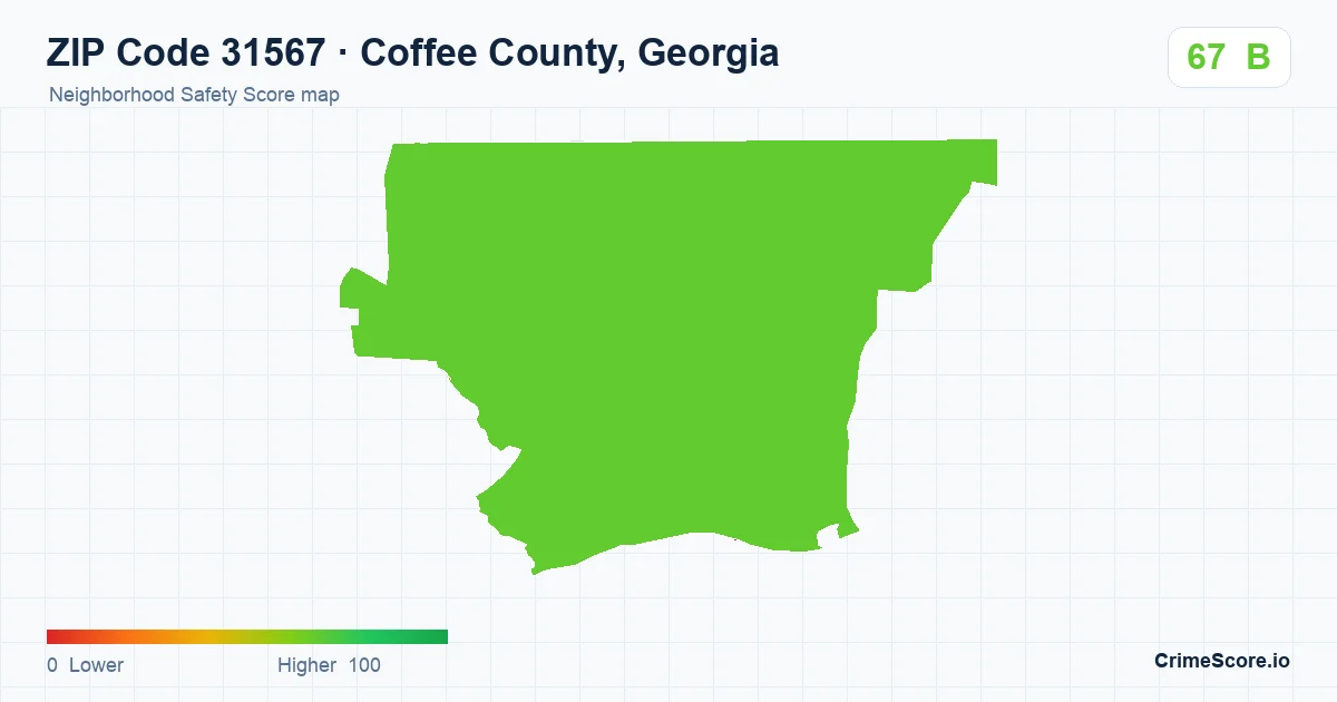 ZIP Code 31567 in Coffee County, Georgia neighborhood Safety Score map
