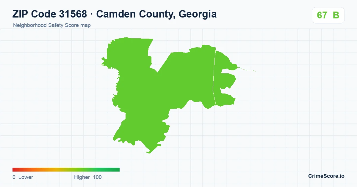 ZIP Code 31568 in Camden County, Georgia neighborhood Safety Score map