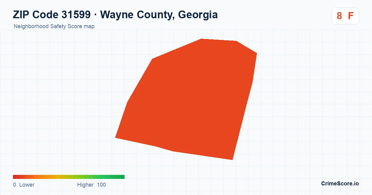 ZIP Code 31599 in Wayne County, Georgia neighborhood Safety Score map