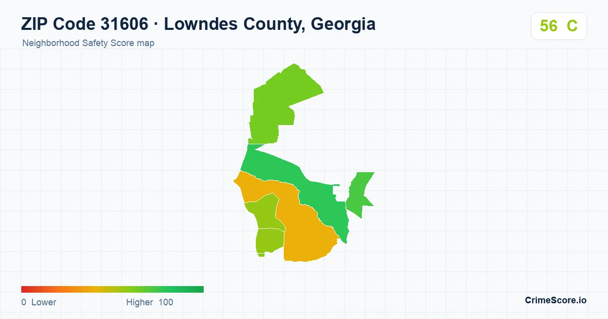 ZIP Code 31606 in Lowndes County, Georgia neighborhood Safety Score map
