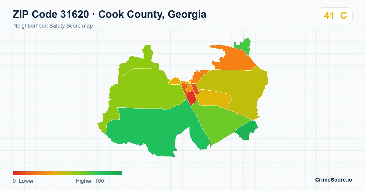ZIP Code 31620 in Cook County, Georgia neighborhood Safety Score map