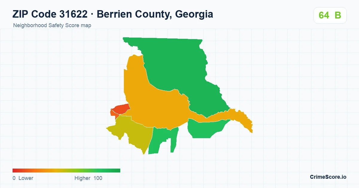 ZIP Code 31622 in Berrien County, Georgia neighborhood Safety Score map