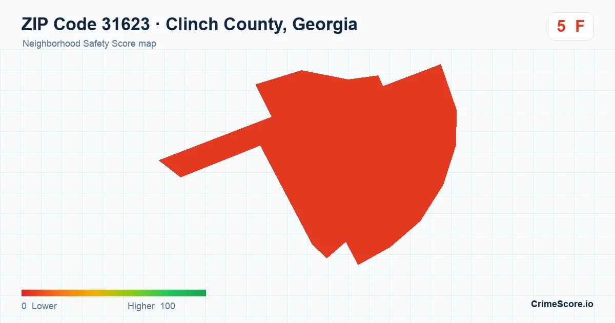 ZIP Code 31623 in Clinch County, Georgia neighborhood Safety Score map