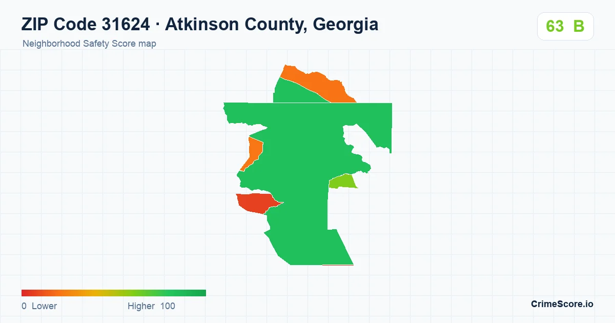 ZIP Code 31624 in Atkinson County, Georgia neighborhood Safety Score map