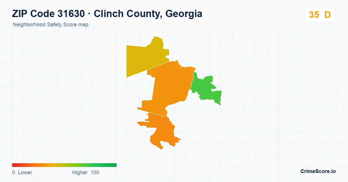 ZIP Code 31630 in Clinch County, Georgia neighborhood Safety Score map