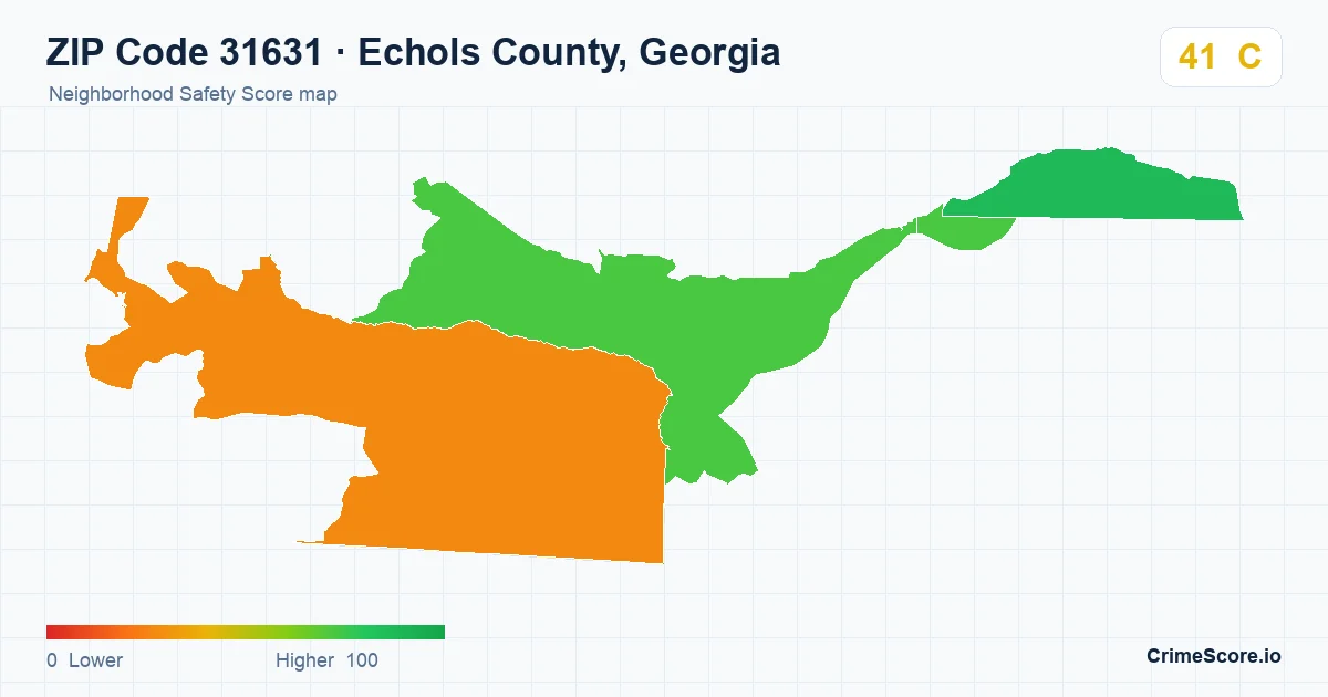 ZIP Code 31631 in Echols County, Georgia neighborhood Safety Score map