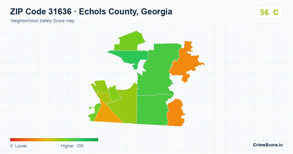 ZIP Code 31636 in Echols County, Georgia neighborhood Safety Score map
