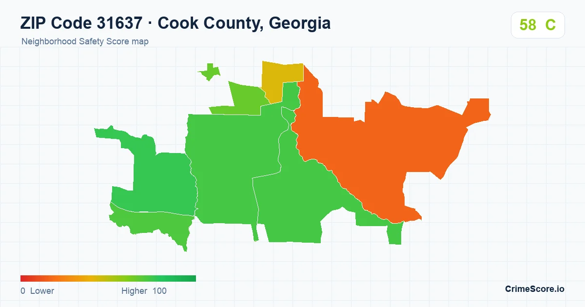 ZIP Code 31637 in Cook County, Georgia neighborhood Safety Score map