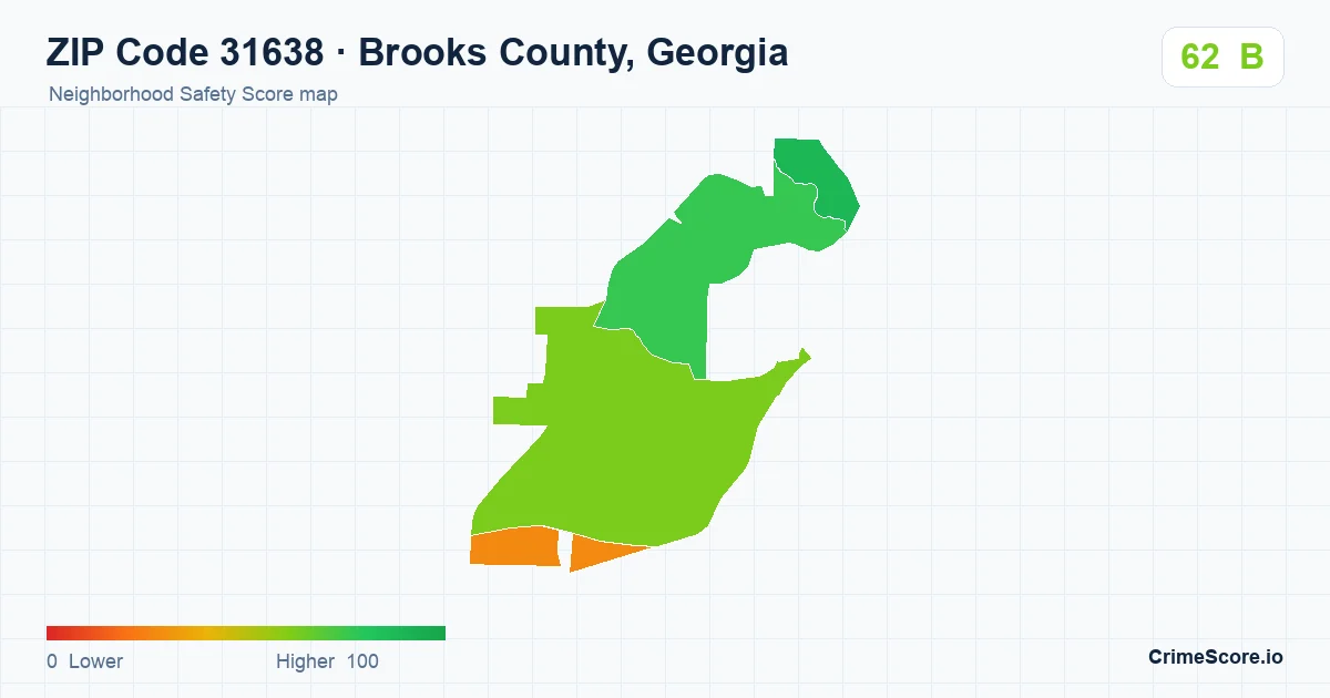 ZIP Code 31638 in Brooks County, Georgia neighborhood Safety Score map